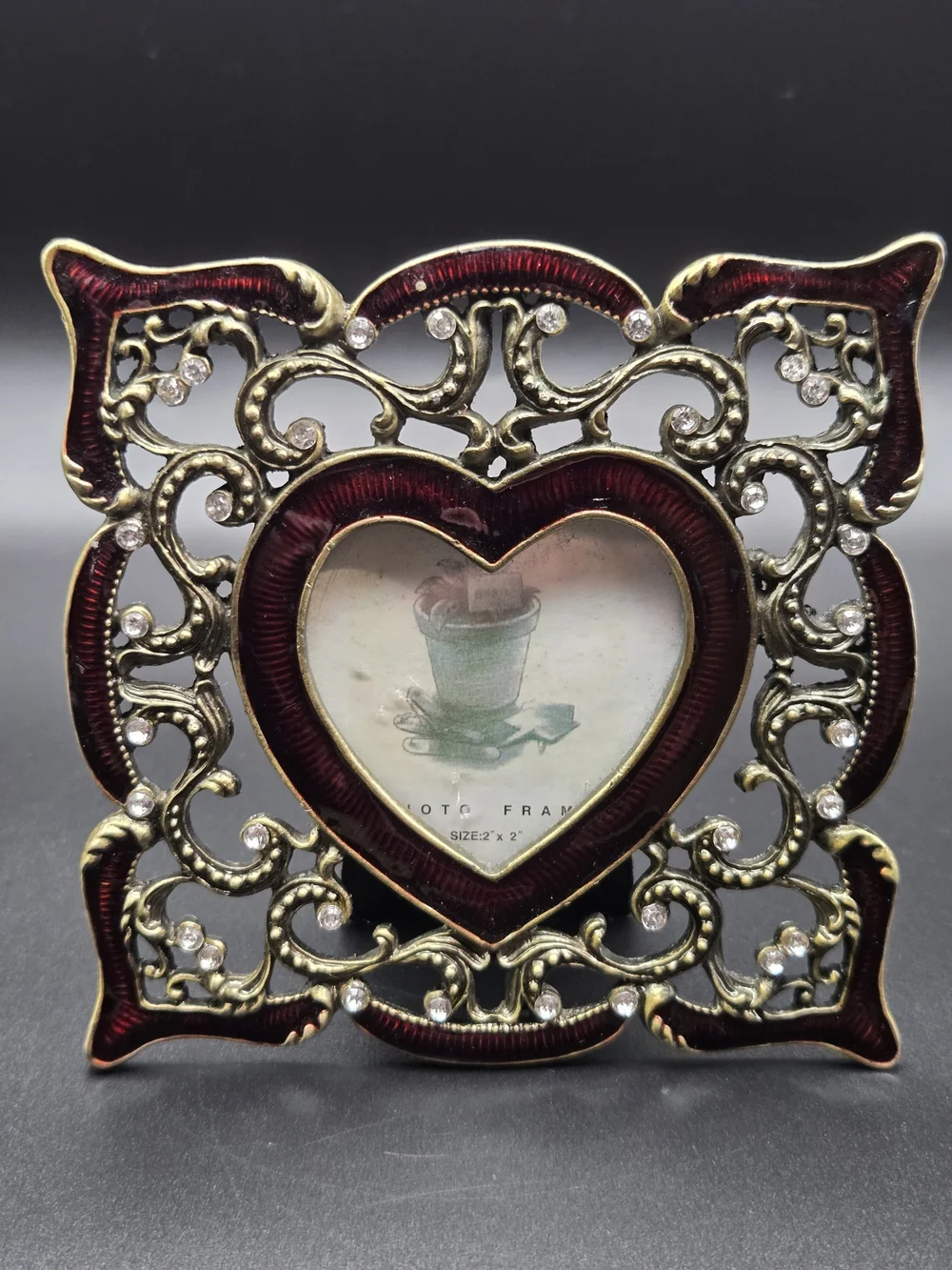 Ornate Heart Photo Frame in Burgundy and Gold